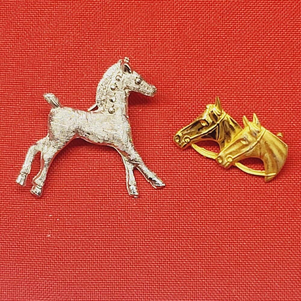 Vintage Horse Brooch Pin Gold Silver Tone Lot of 2